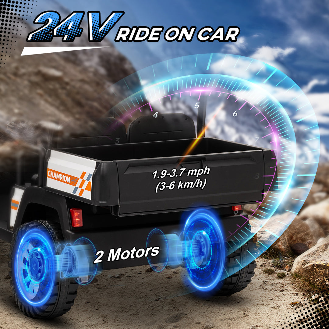 Qaba 24V 2 Seater Electric Car for Kids w/ Remote Control, 4 Wheels Spring Suspension, Soft Start, Storage, Sunshade, White