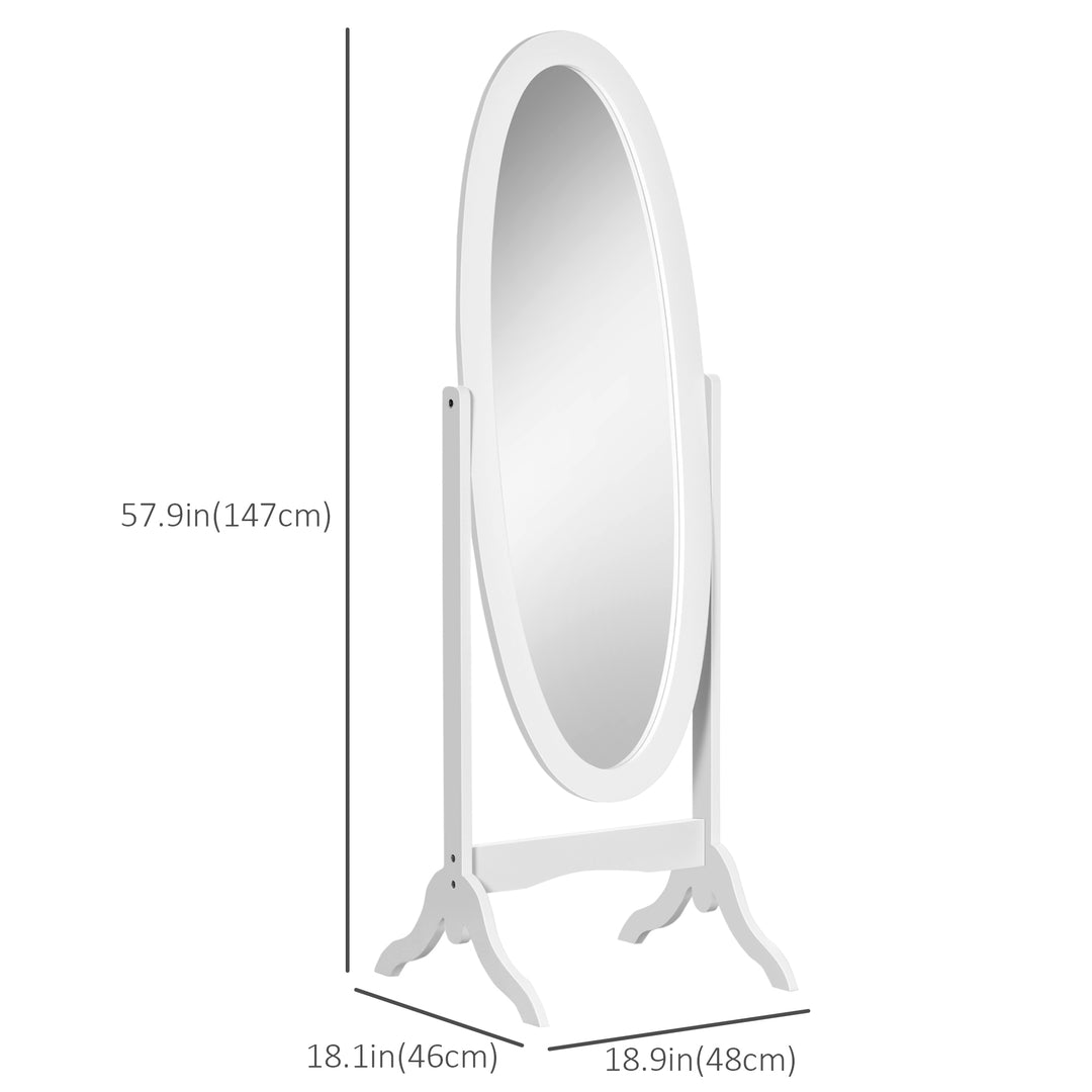HOMCOM Floor Standing Mirror Full Length Mirror with Adjustable Angle Oval Frame for Dressing Room Bedroom Living Room White