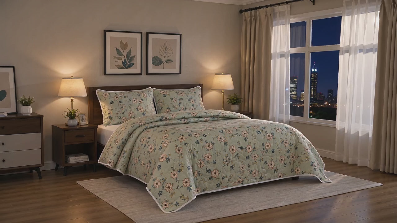 Aarniva Breathable Polyester Sage Blossom Vine Comforter Set | King/Queen | 250 GSM | Ultra-Soft & Cozy | Vintage Rose Garden | 5-Piece Set