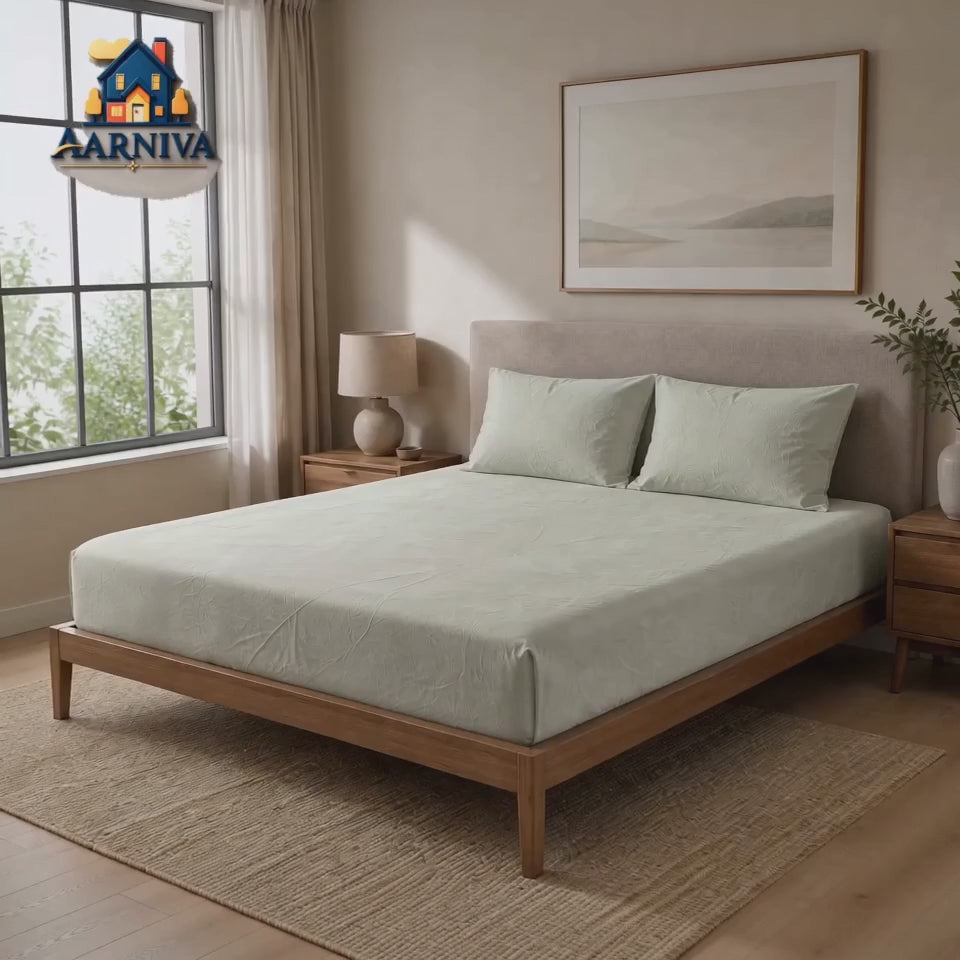 Aarniva 100% Cotton Solid Bedsheet Set | King/Queen | Soft & Breathable | Misty Sage | 6-Piece Set