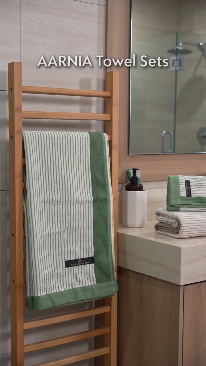 Aarniva 100% Cotton Ribbed Stripe Towel Set | Soft & Absorbent | Bath, Hand & Face Towels | 3-Piece Set
