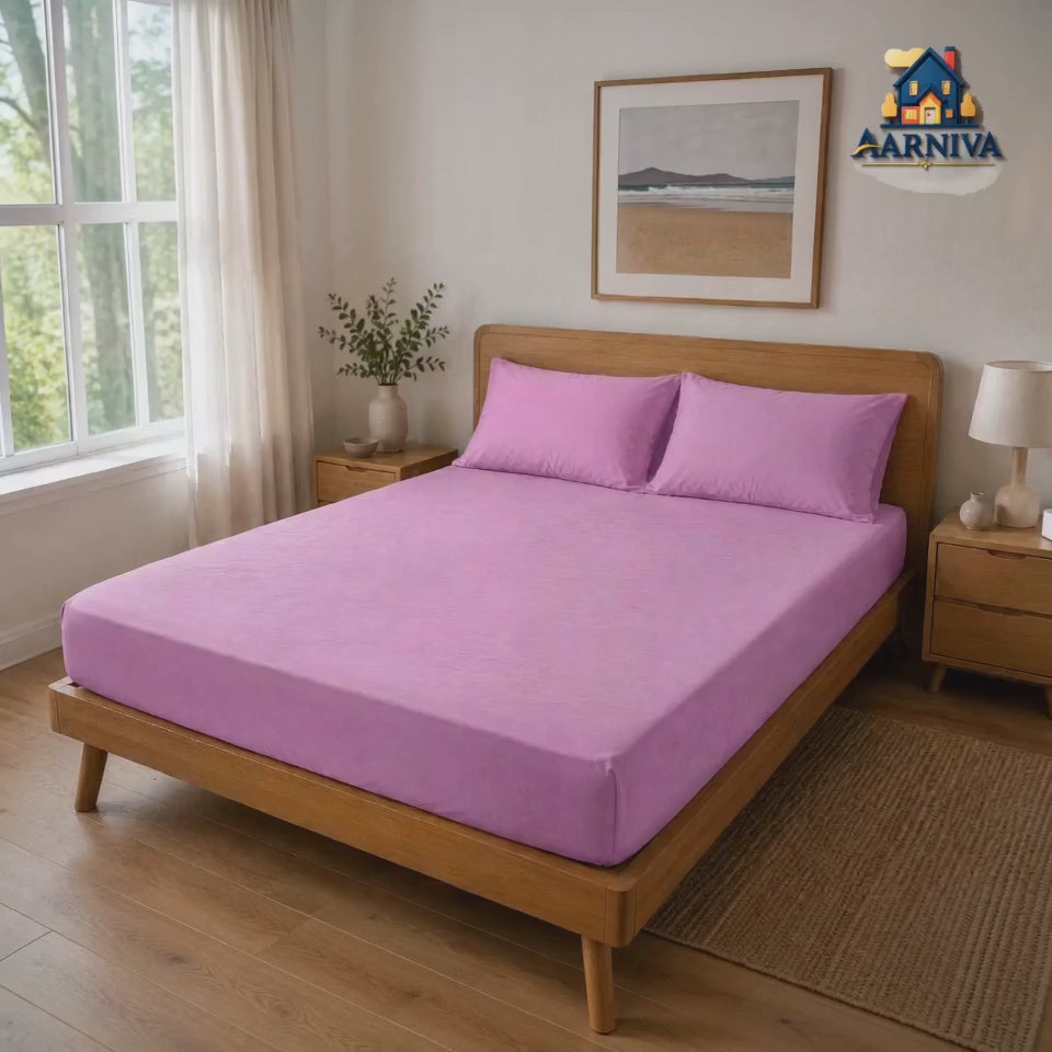 Aarniva 100% Cotton Solid Bedsheet Set | King/Queen | Soft & Breathable | Orchid Pink | 6-Piece Set