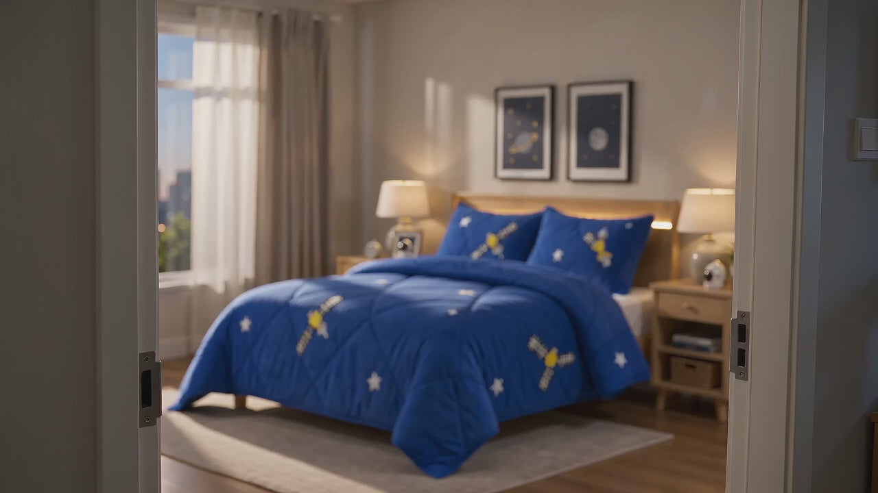 Aarniva Breathable Polyester Little Space Explorer Comforter Set | King/Queen | 250 GSM | Ultra-Soft & Cozy | Deep Sea | 5-Piece Set