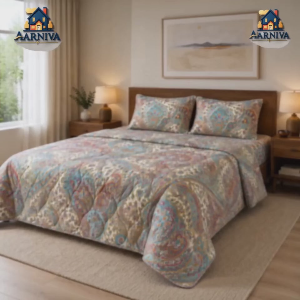 Aarniva Breathable Polyester Pastel Paisley Elegance Comforter Set | King/Queen | 250 GSM | Ultra-Soft & Cozy | Pastel Paisley | 5-Piece Set