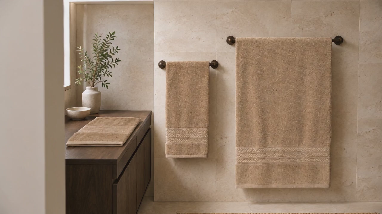Aarniva Premium Warm Beige Towel Set | Soft & Absorbent | Face, Hand & Bath Towels