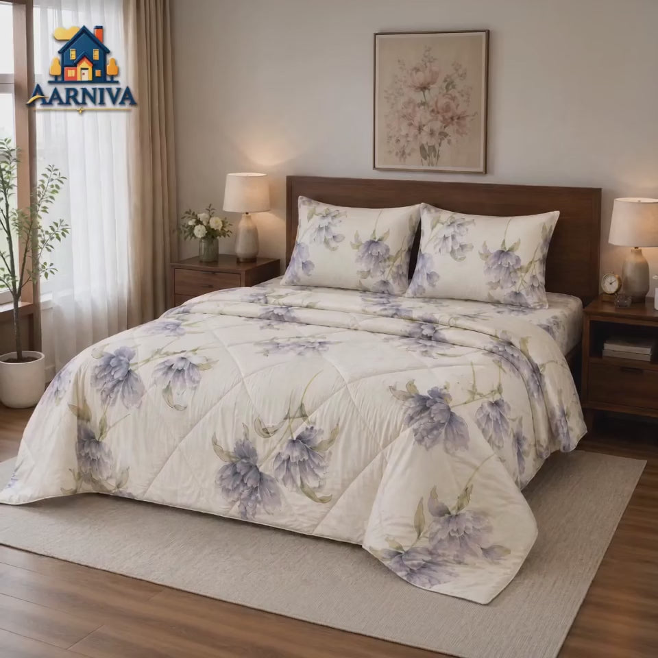 Aarniva Breathable Polyester Lavender Bloom Garden Comforter Set | King/Queen | 250 GSM | Ultra-Soft & Cozy | Lavender Bloom | 5-Piece Set