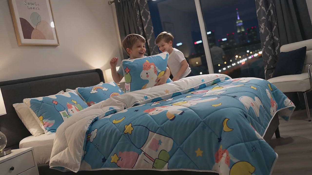 Aarniva Breathable Polyester Unicorn & Rainbow Comforter Set | Double/Twin | 250 GSM | Ultra-Soft & Cozy | Design Patterns | Includes 2 Pillow Covers