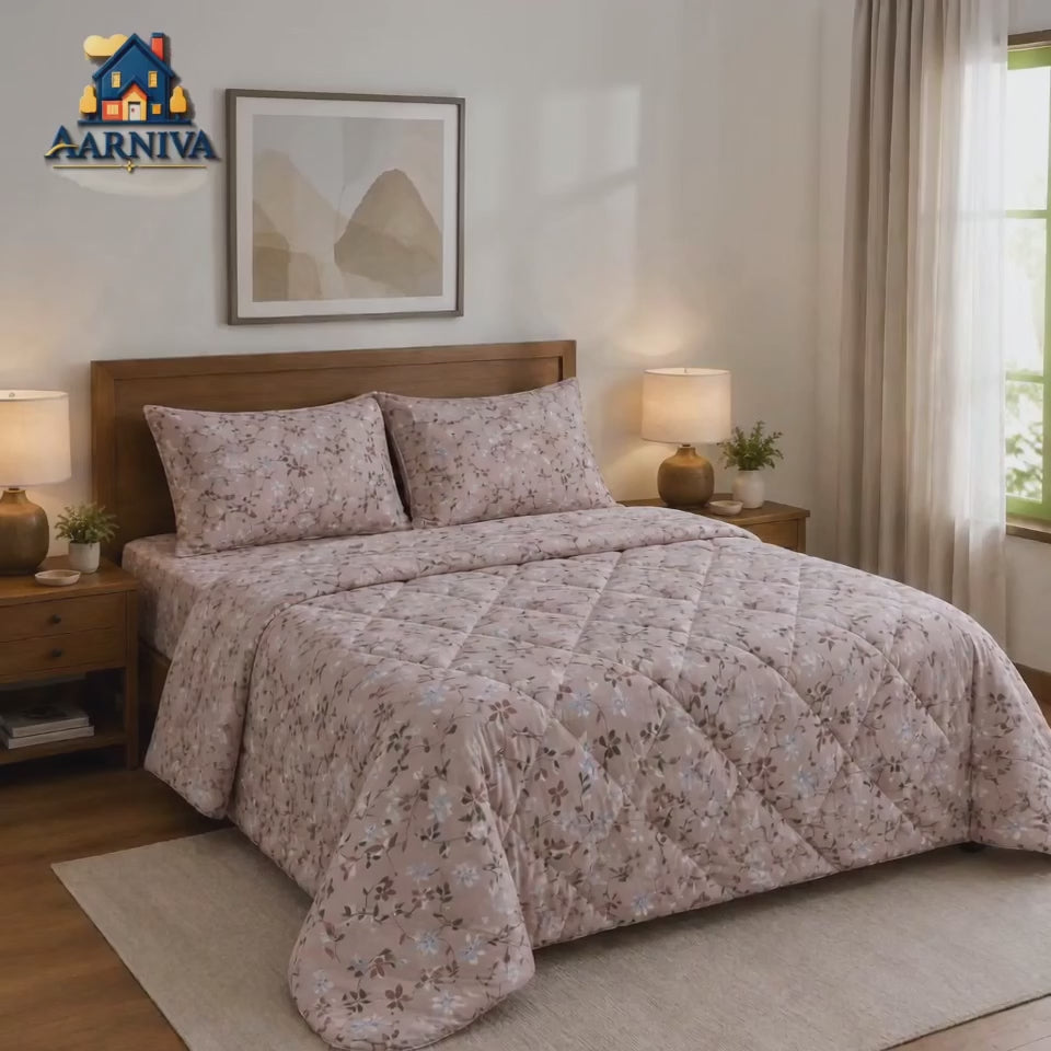 Aarniva Breathable Polyester Blush Meadow Vine Comforter Set | King/Queen | 250 GSM | Ultra-Soft & Cozy | Dusty Blush | 5-Piece Set