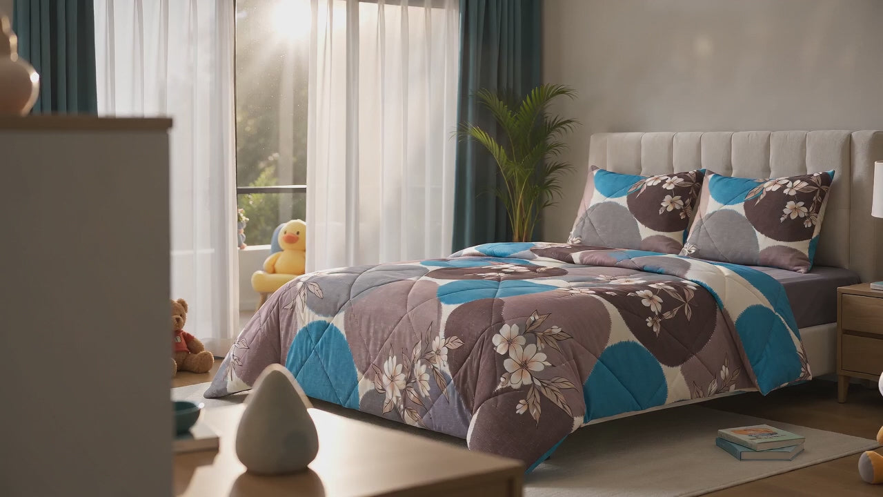 Aarniva Breathable Polyester Soft Meadow Blossom Comforter Set | King/Queen | 250 GSM | Ultra-Soft & Cozy | Pastel Floral | 5-Piece Set