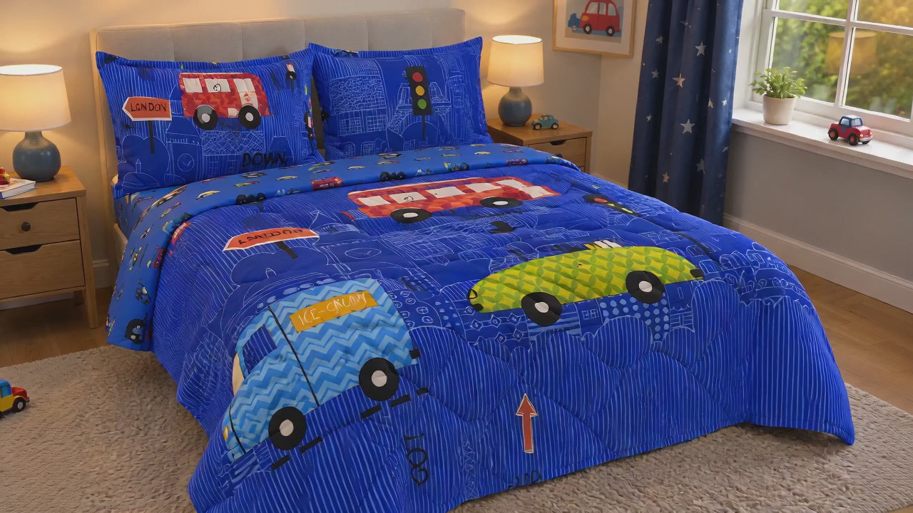Aarniva Breathable Polyester City Ride Comforter Set | King/Queen | 250 GSM | Ultra-Soft & Cozy | Royal Blue | 5-Piece Set