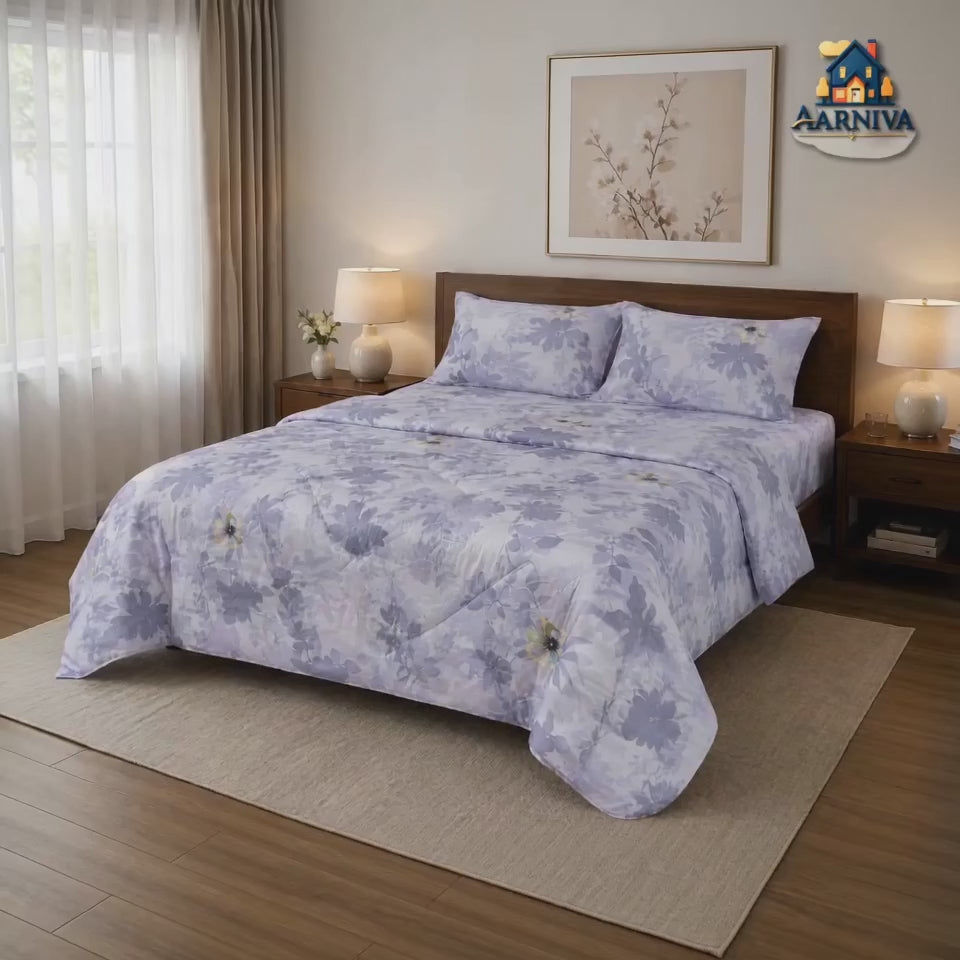 Aarniva Breathable Polyester Lavender Meadow Bloom Comforter Set | King/Queen | 250 GSM | Ultra-Soft & Cozy | Lavender Meadow | 5-Piece Set