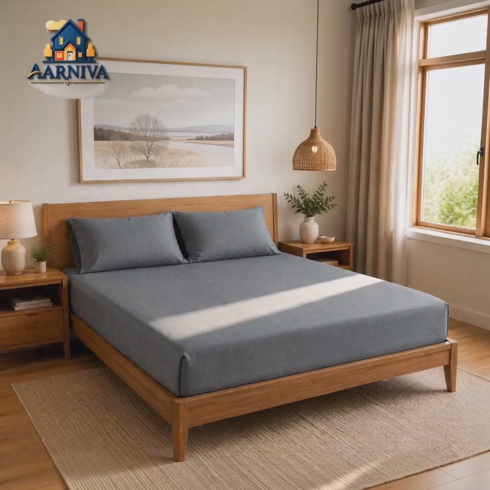 Aarniva 100% Cotton Solid Bedsheet Set | King/Queen | Soft & Breathable | Charcoal Grey | 6-Piece Set