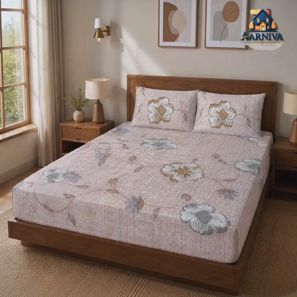 Aarniva 100% Cotton Floral Bedsheet Set | King/Queen | Soft & Breathable | Blush Meadow Floral | 6-Piece Set