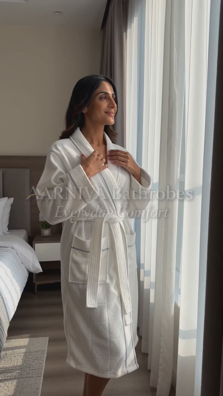 Aarniva Ultra-Soft Terry Bathrobe Long Sleeve Wrap Robe | Adjustable Waist Belt & Pockets