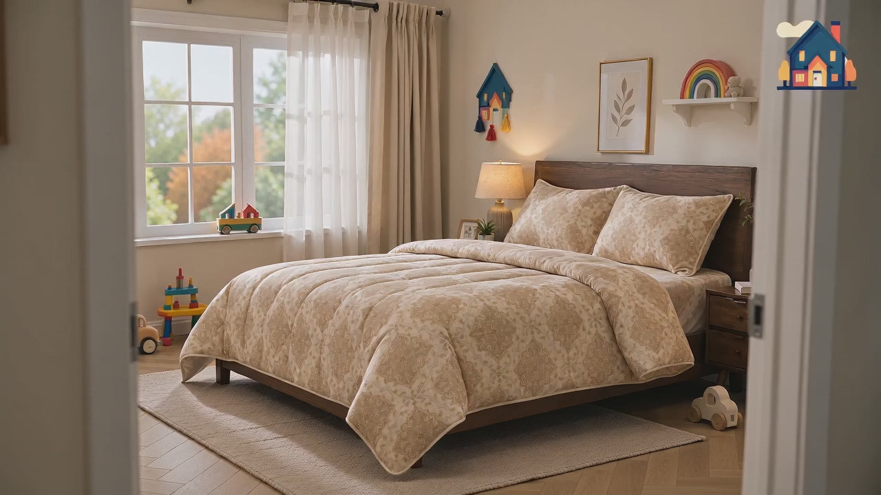 Aarniva Breathable Polyester Classic Taupe Comforter Set | King/Queen | 250 GSM | Ultra-Soft & Cozy | Warm Beige | 5-Piece Set