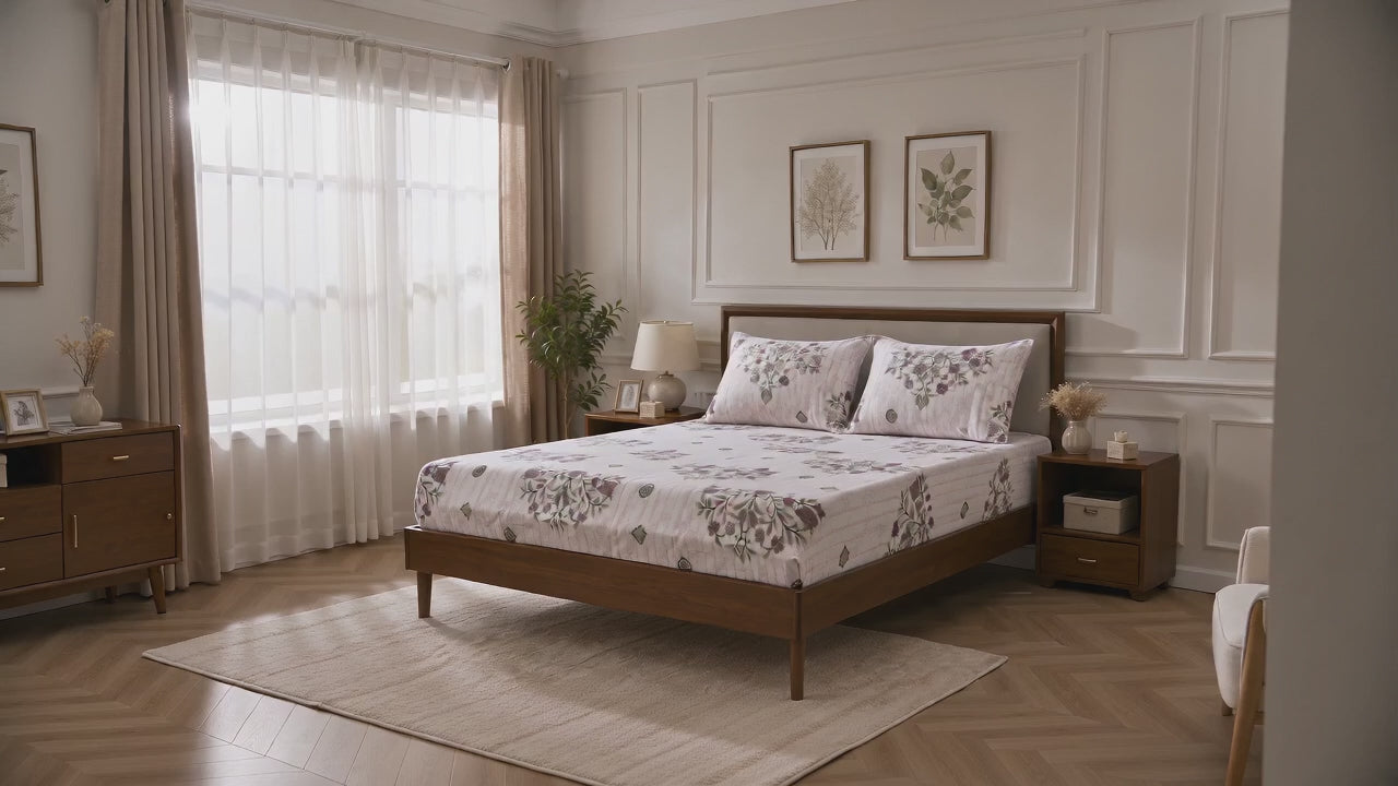 Aarniva 100% Cotton Floral Bouquet Bedsheet Set | King/Queen | Soft & Breathable | Antique Rose | 200 TC | 6-Piece Set