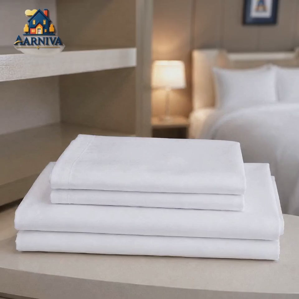 Aarniva Hotel Bedsheet Set | King/Queen & Single Bed Options | Soft & Smooth | Classic White