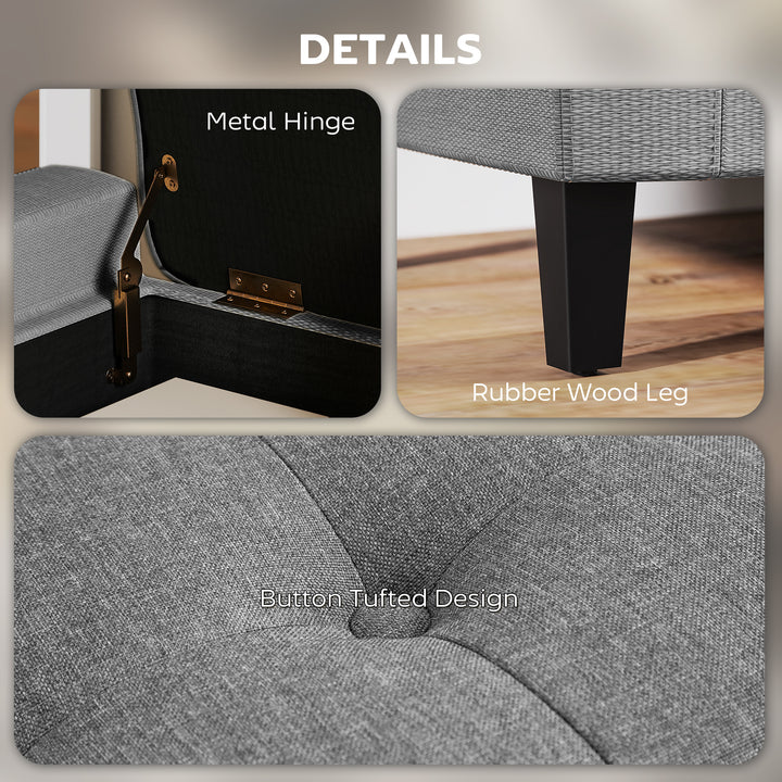 HOMCOM Storage Ottoman Bench, Linen Upholstered Bench with Tufted Design, Brown