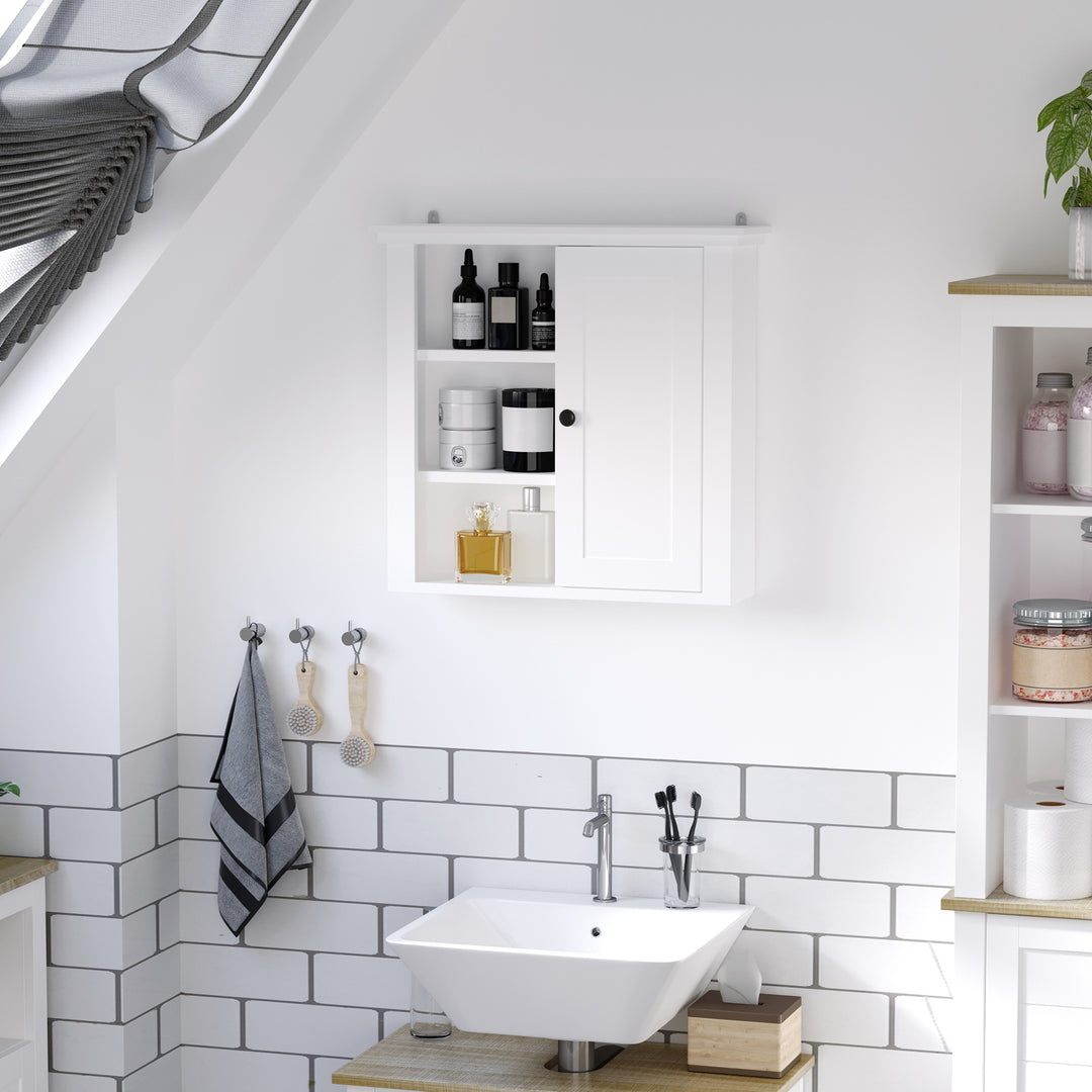 HOMCOM Bathroom Wall Cabinet, Wall Mounted Medicine Cabinet with 3 Open Shelves and Storage Cupboard for Laundry Room, White