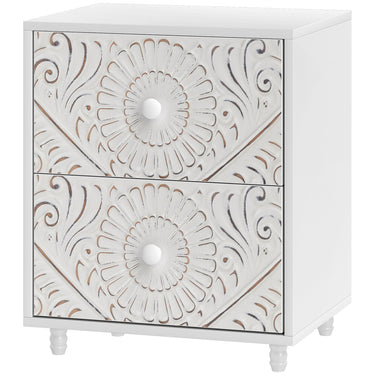 HOMCOM Mid-Century Bedside Table, Nightstand with 2 Drawers, Side End Table for Bedroom, White