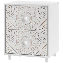 HOMCOM Mid-Century Bedside Table, Nightstand with 2 Drawers, Side End Table for Bedroom, White