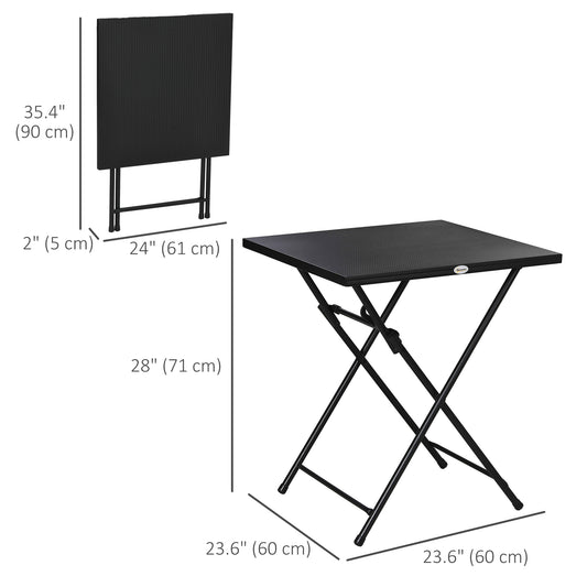 Outsunny Folding Coffee Table, Folding Patio Table, Square Small Side Table with Metal Plate Top, 23.6" x 23.6", Black