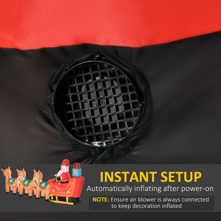 HOMCOM 8ft Christmas Inflatables Santa Claus with Sleigh and Reindeer, Outdoor Decoration with LED Lights Display