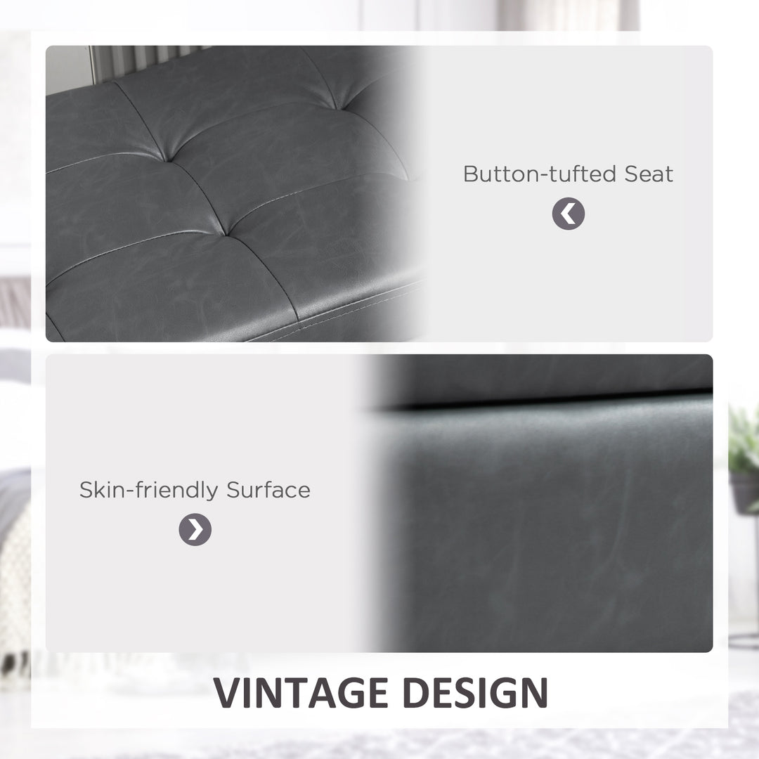 HOMCOM 44" PU Leather Tufted Ottoman Shoe Bench Storage Chest Hallway Brown