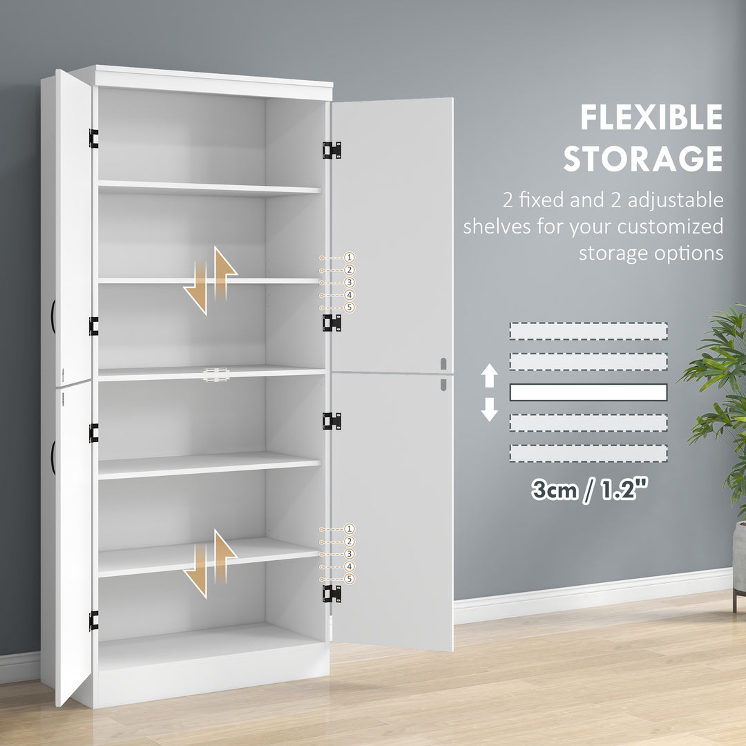 HOMCOM 70" 4-Door Storage Cabinet, Freestanding Pantry Cabinet with Adjustable Shelves for Living Room, Natural