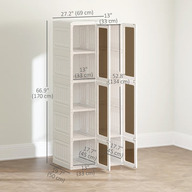 HOMCOM Portable Wardrobe, Foldable Plastic Closet with 6 Compartments, Hanging Rod and Magnetic Doors, White