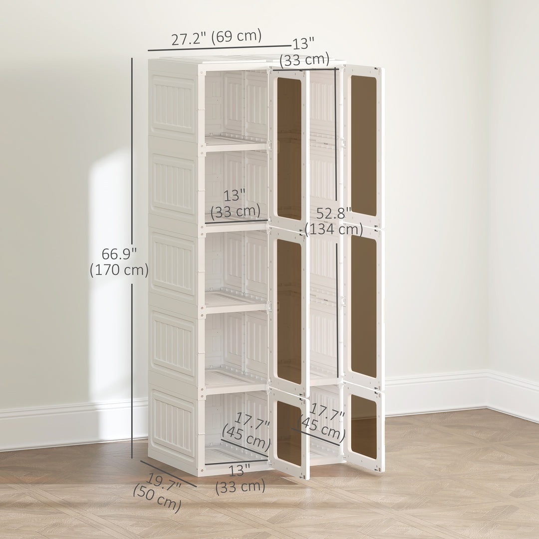 HOMCOM Portable Wardrobe, Foldable Plastic Closet with 6 Compartments, Hanging Rod and Magnetic Doors, White