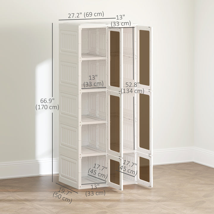HOMCOM Portable Wardrobe, Foldable Plastic Closet with 6 Compartments, Hanging Rod and Magnetic Doors, White