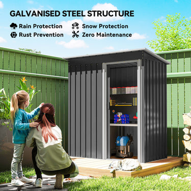 Outsunny 5 x 3 FT Outdoor Storage Shed with Sliding Door and Sloped Roof, Steel Frame Garden Shed Tool Equipment, Black