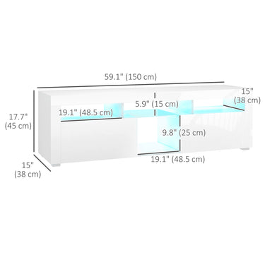 HOMCOM Modern TV Stand with Storage and LED Lights for TVs up to 55", TV Cabinet with Open Compartments, High Gloss White