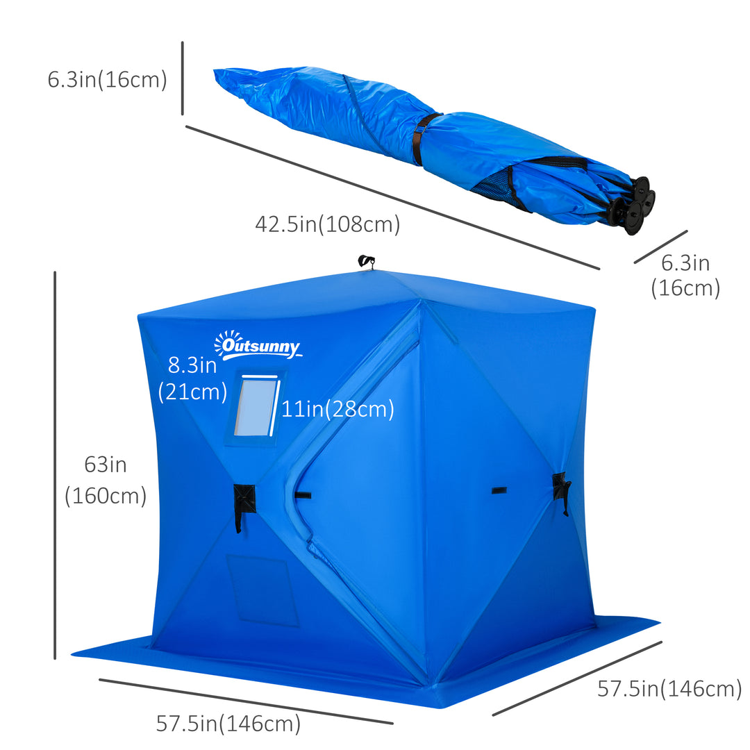 Outsunny 2 Person Pop Up Ice Fishing Tent Shelter, Fishing Shanty, with Carry Bag, Blue
