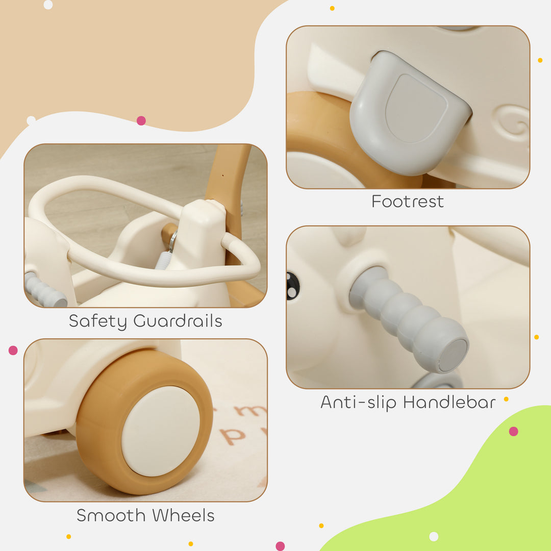 Qaba 5 in 1 Rocking Horse for Toddlers 1-6 Years with Balance Board, Push Handle, 4 Smooth Wheels, Brown