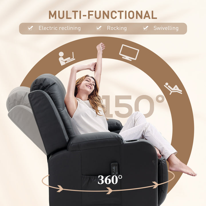 HOMCOM Swivel Massage Recliner Chair Rocker, Overstuffed Manual Reclining Sofa, PU Leather Rocking Chair with Side Pockets, Cup Holders, for Living Room, Nursery, Brown