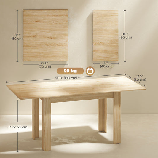 HOMCOM Modern Extendable Dining Table, 55.1 x 31.5 in, for 6-8 People, Expandable Dining Table for Kitchen, Natural Wood