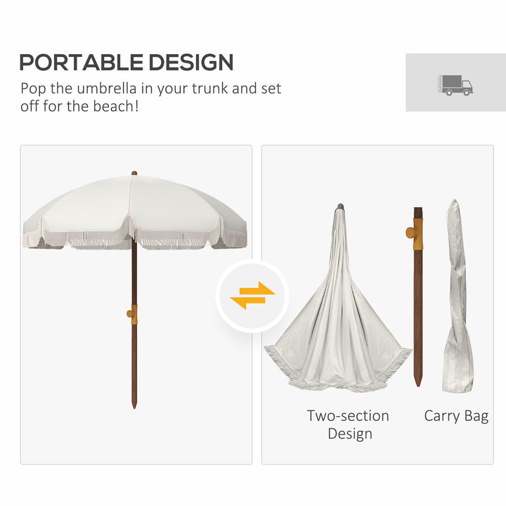 Outsunny 6.2' Beach Umbrella for Travel, Vent, Ruffles, Carry Bag, Portable Outdoor Umbrella for Garden, Light Grey