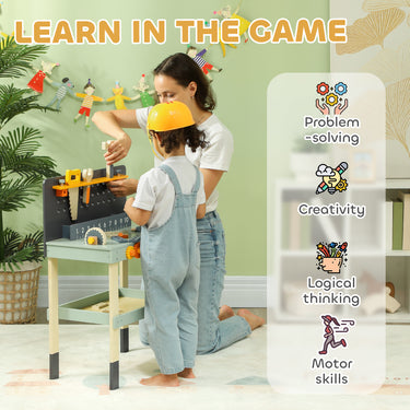 Qaba 49 Piece Kids Workbench Playset for Boys Girls 3-6 Years, Light Blue