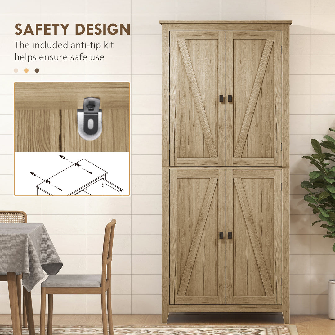 HOMCOM 72" Freestanding Storage Cabinet, Kitchen Pantry Cabinet with Doors and Shelves for Dining Room, Natural