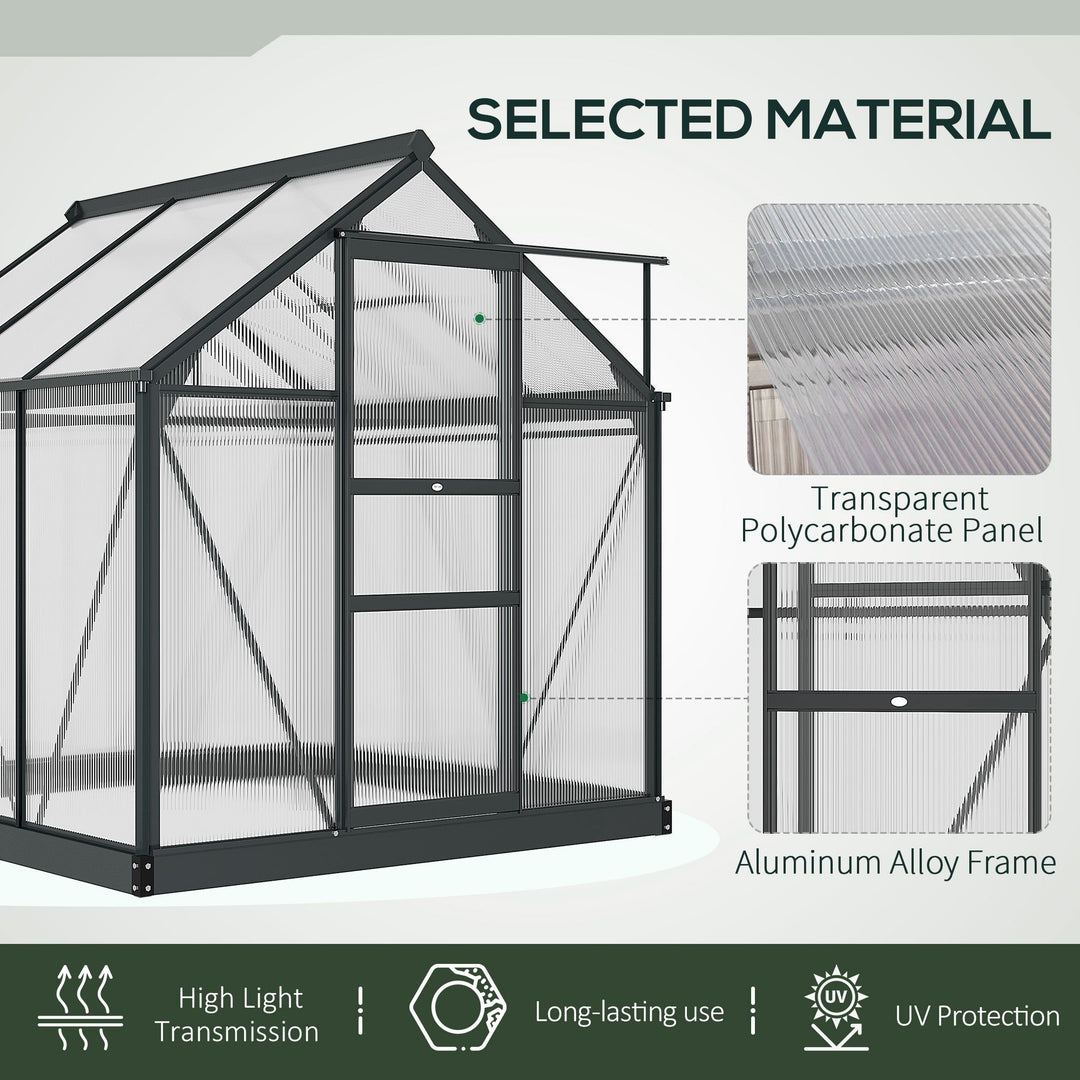 Outsunny 6.2' x 6.3' x 6.6' Clear Polycarbonate Greenhouse, Large Walk-In Green House Garden, Plants Grow, Galvanized Sheet  Frame w/ Slide Door