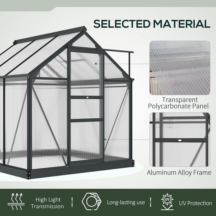 Outsunny 6.2' x 6.3' x 6.6' Clear Polycarbonate Greenhouse, Large Walk-In Green House Garden, Plants Grow, Galvanized Sheet  Frame w/ Slide Door
