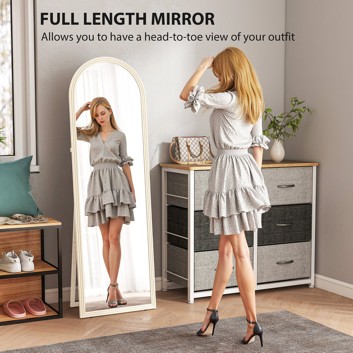 HOMCOM 64" x 21" Full Length Mirror, Free Standing, Leaning or Wall, Arched Full Body Mirror with Faux Stone Frame, Beige