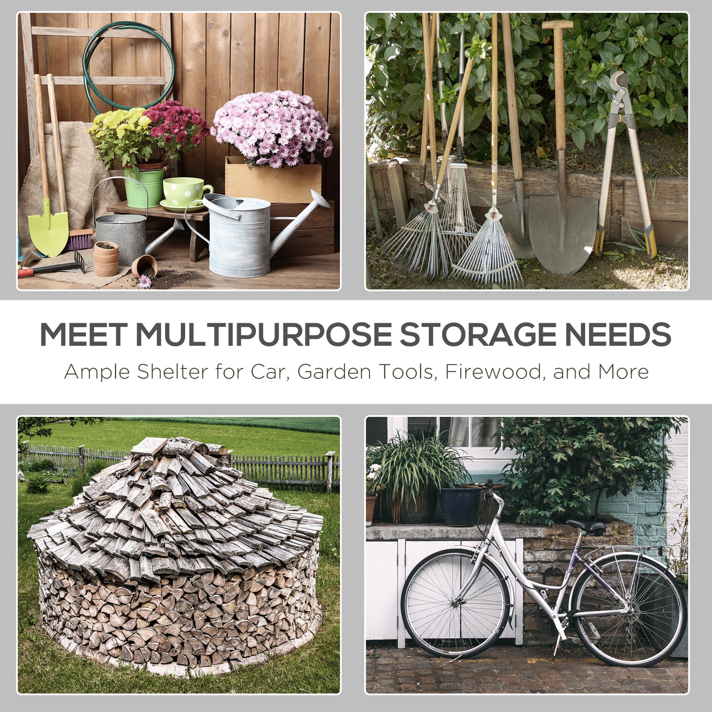 Outsunny 7.9' x 6.6' Garden Storage Tent, Patio Storage Shelter w/ Metal Frame and Double Zipper Doors, Dark Grey