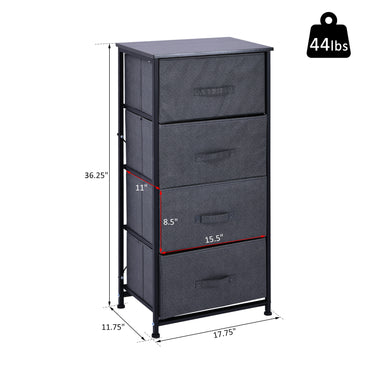 HOMCOM Linen Drawer Cabinet Organizer Storage Dresser Tower with 4 Removable Drawer Metal Frame Adjustable Feet for Living Room, Kitchen, Bathroom, Black