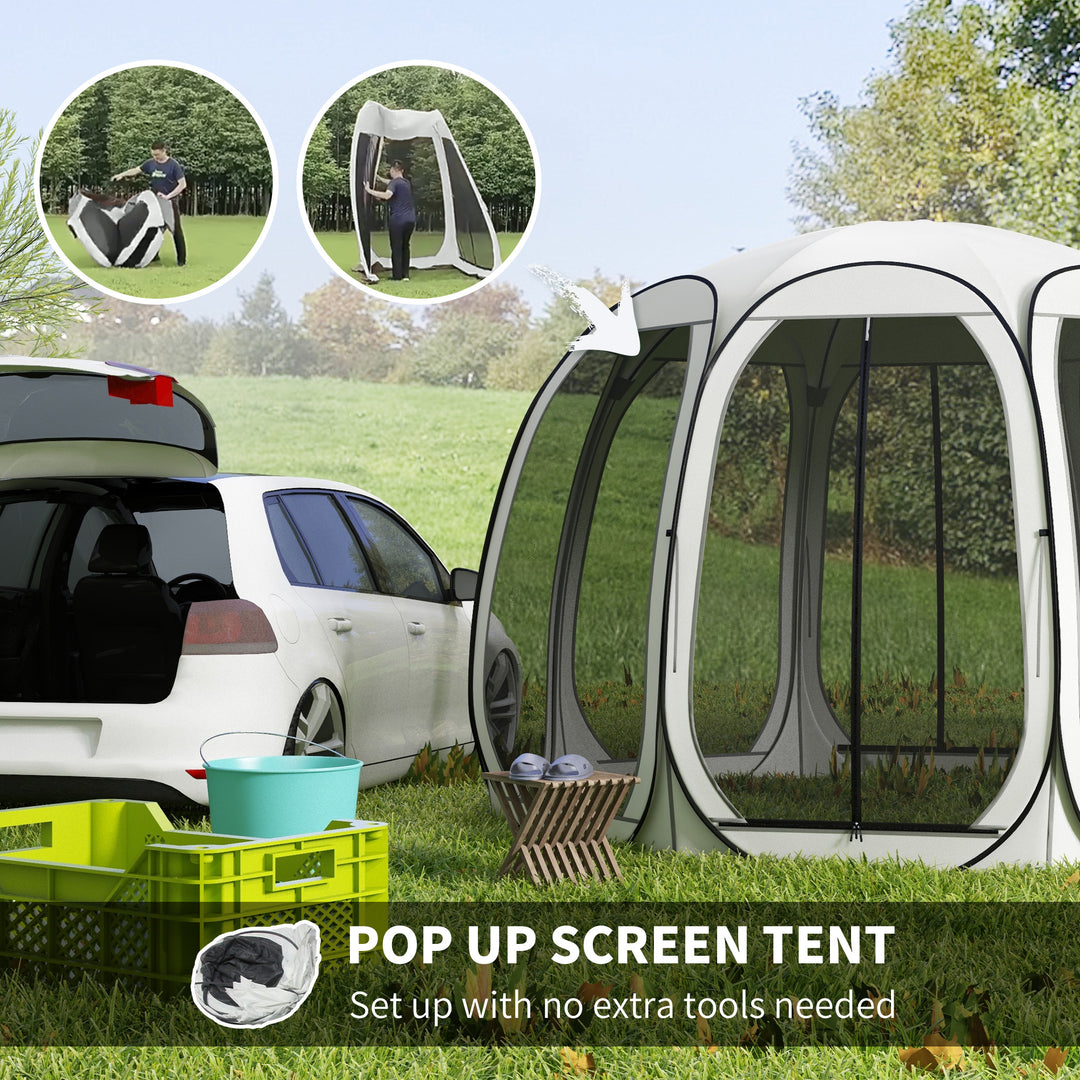 Outsunny 11' x 11.5' Screen Tent, Pop Up Camping Gazebo with Portable Carry Bag and 2 Doors, Cream White