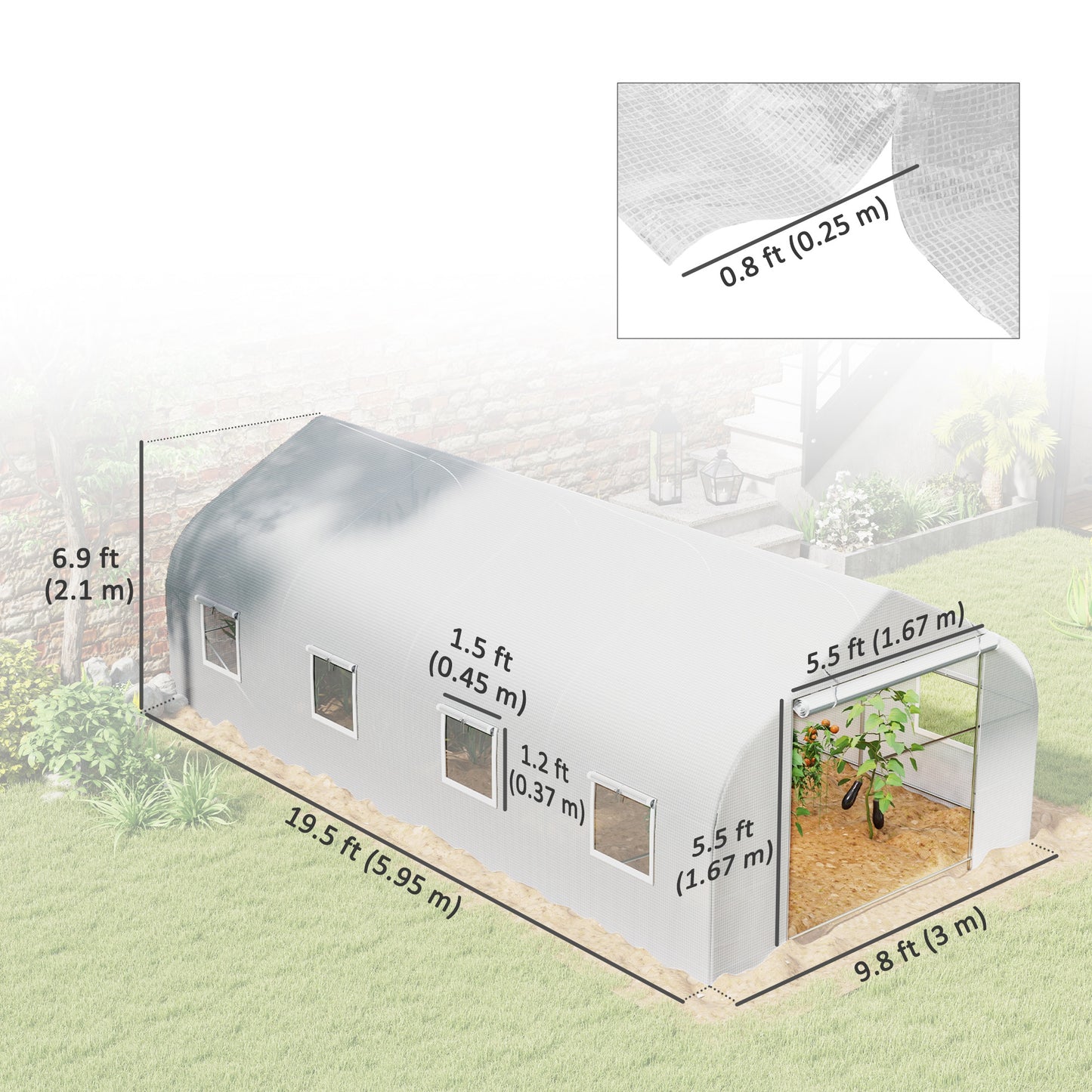 Outsunny 20x10x7ft Walk-in Steeple Greenhouse Outdoor Backyard Plant Seed Growth Tunnel Shed Warm House with 2 Anchor Way White