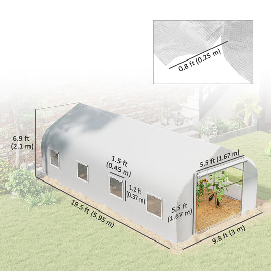 Outsunny 20x10x7ft Walk-in Steeple Greenhouse Outdoor Backyard Plant Seed Growth Tunnel Shed Warm House with 2 Anchor Way White