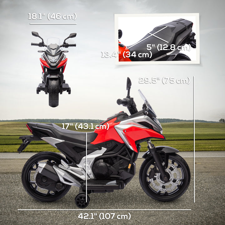 Qaba Honda Licensed 12V Ride on Motorbike for Kids with Headlights Music Training Wheels, for 3-6 Years, Blue